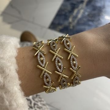 İthal İki Renkli Taşlı Tasarım Göz Bileklik Delfina