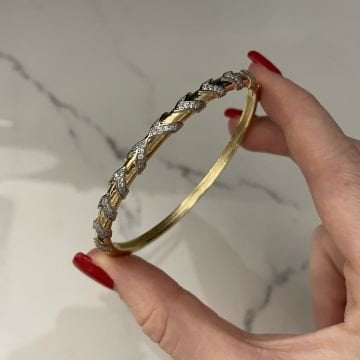 İthal İki Renkli Taş Detaylı Tasarım Kelepçe Bileklik Celia