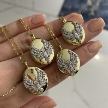 925 Ayar Gümüş İthal Kapaklı Anka Kuşu Madalyon Kolye