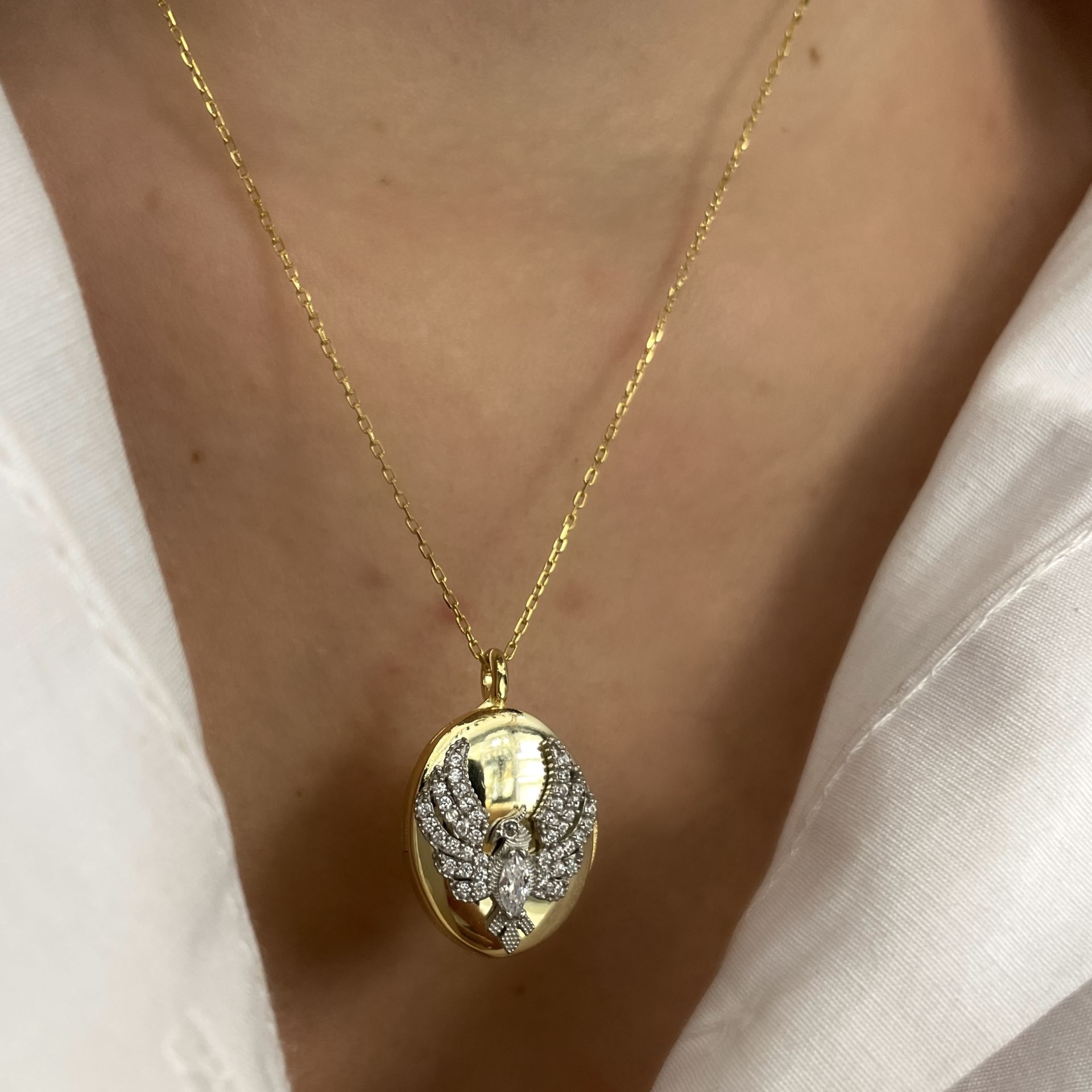 925 Ayar Gümüş İthal Kapaklı Anka Kuşu Madalyon Kolye