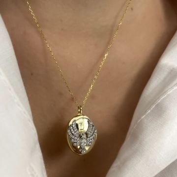 925 Ayar Gümüş İthal Kapaklı Anka Kuşu Madalyon Kolye