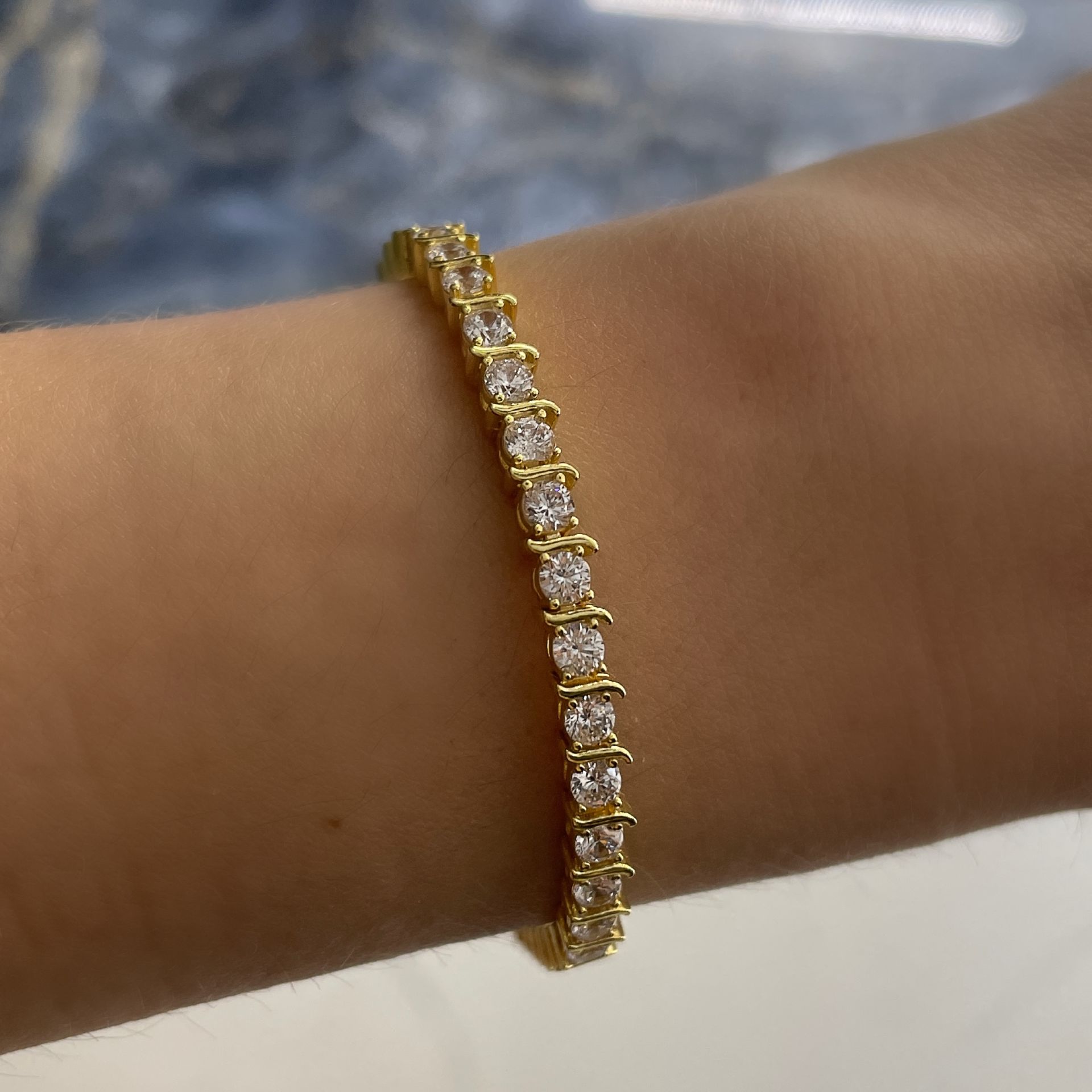 925 Ayar Gümüş İthal Gold Detaylı Su Yolu Bileklik Lizz