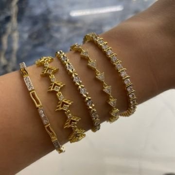 925 Ayar Gümüş İthal Gold Detaylı Su Yolu Bileklik Lizz