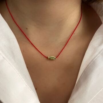 925 Ayar Gümüş Balık Model Kırmızı İp Kolye MiniFish