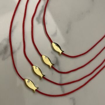 925 Ayar Gümüş Balık Model Kırmızı İp Kolye MiniFish