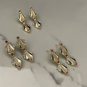 İthal Pembe Taşlı Tasarım Küpe Linda