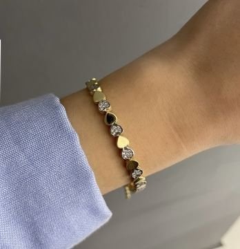 925 Ayar Gümüş Taş Detaylı Kalp Bileklik Lexi