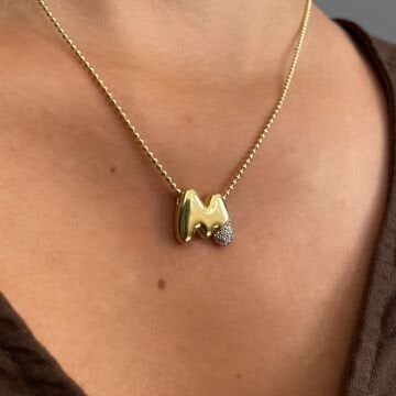 925 Ayar Gümüş İthal Taşlı Balon Harf Kolye