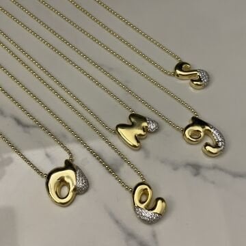 925 Ayar Gümüş İthal Taşlı Balon Harf Kolye