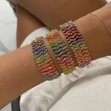 Renkli Zincirli Örgü Bileklik Rainbow