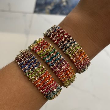 Renkli Zincirli Örgü Bileklik Rainbow