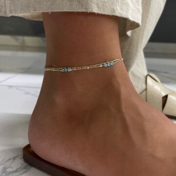 İthal Mavi Taşlı İkili Zincir Halhal