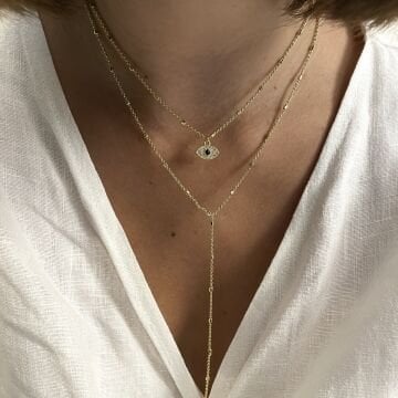 İthal Taşlı Göz Tasarımlı Y Kolye