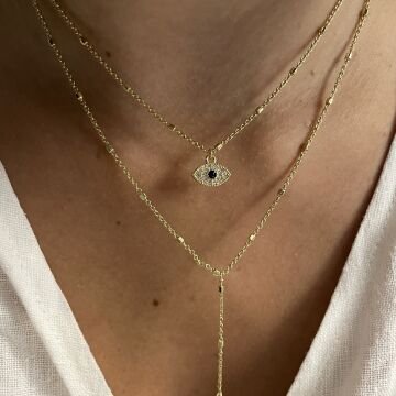 İthal Taşlı Göz Tasarımlı Y Kolye