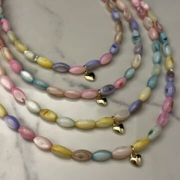 Renkli Sedef Taşlı Tasarım Minimal Kalp Kolye Pony