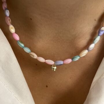 Renkli Sedef Taşlı Tasarım Minimal Kalp Kolye Pony