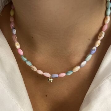 Renkli Sedef Taşlı Tasarım Minimal Kalp Kolye Pony