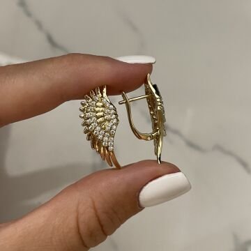 İthal Taş Detaylı Tasarım Kanat Model Küpe Luna