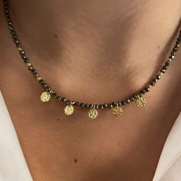 925 Ayar Gümüş Pirit Taşlı Pullu Tasarım Kolye