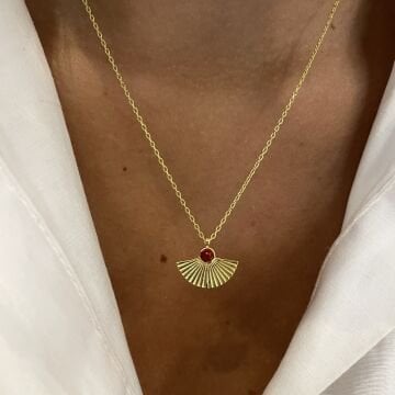 925 Ayar Gümüş İthal Mercan Taşlı Yelpaze Kolye