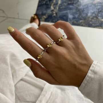 925 Ayar Gümüş İthal İki Renkli Arı Yüzük Mila