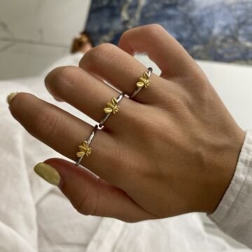 925 Ayar Gümüş İthal İki Renkli Arı Yüzük Mila