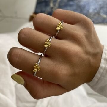 925 Ayar Gümüş İthal İki Renkli Arı Yüzük Mila