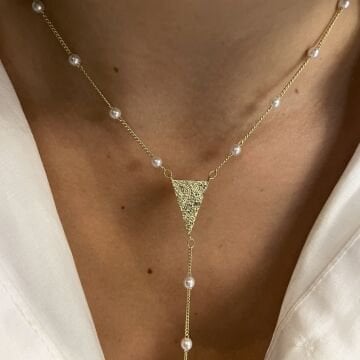 İthal İnci Detaylı Üçgen Tasarımlı Y Kolye Perla