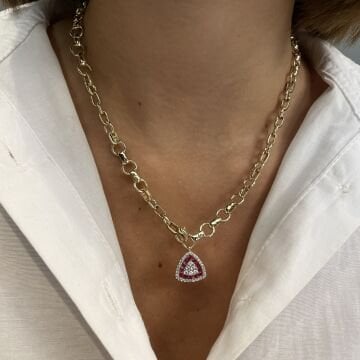 İthal Renkli Taşlı Üçgen Tasarımlı Kolye Coline