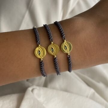 925 Ayar Gümüş Göz Detaylı İp Bileklik Mini Göz