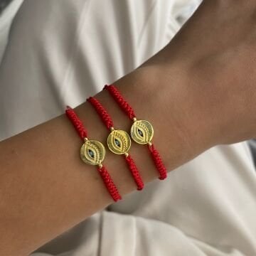 925 Ayar Gümüş Göz Detaylı İp Bileklik Mini Göz