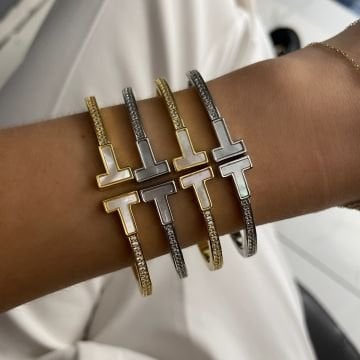 İthal Sedef Taşlı Tasarım Kelepçe Bileklik Aisha