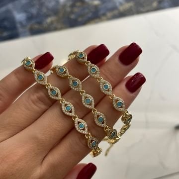 İthal Turkuaz Taşlı Tasarım Göz Bileklik Gözüm