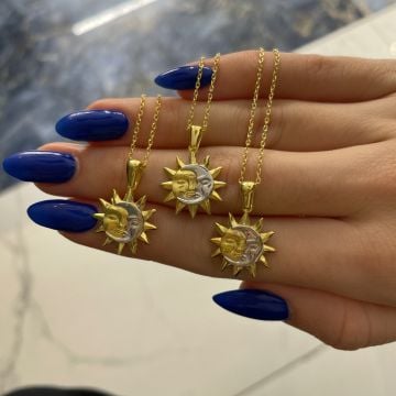 925 Ayar Gümüş İthal İki Renkli Güneş Kolye Güneşim