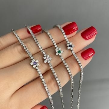 925 Ayar Gümüş İthal Çiçek Motifli Su Yolu Bileklik Lucilla