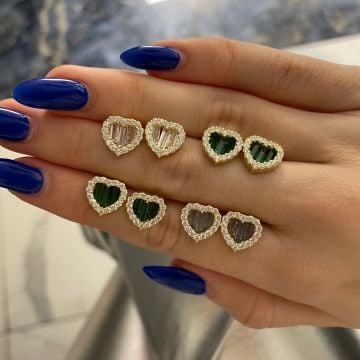 925 Ayar Gümüş Baget Taşlı Kalp Küpe Erica