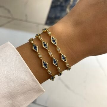 İthal Mavi Taşlı Göz Tasarım Bileklik Noira