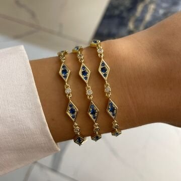 İthal Mavi Taşlı Göz Tasarım Bileklik Noira