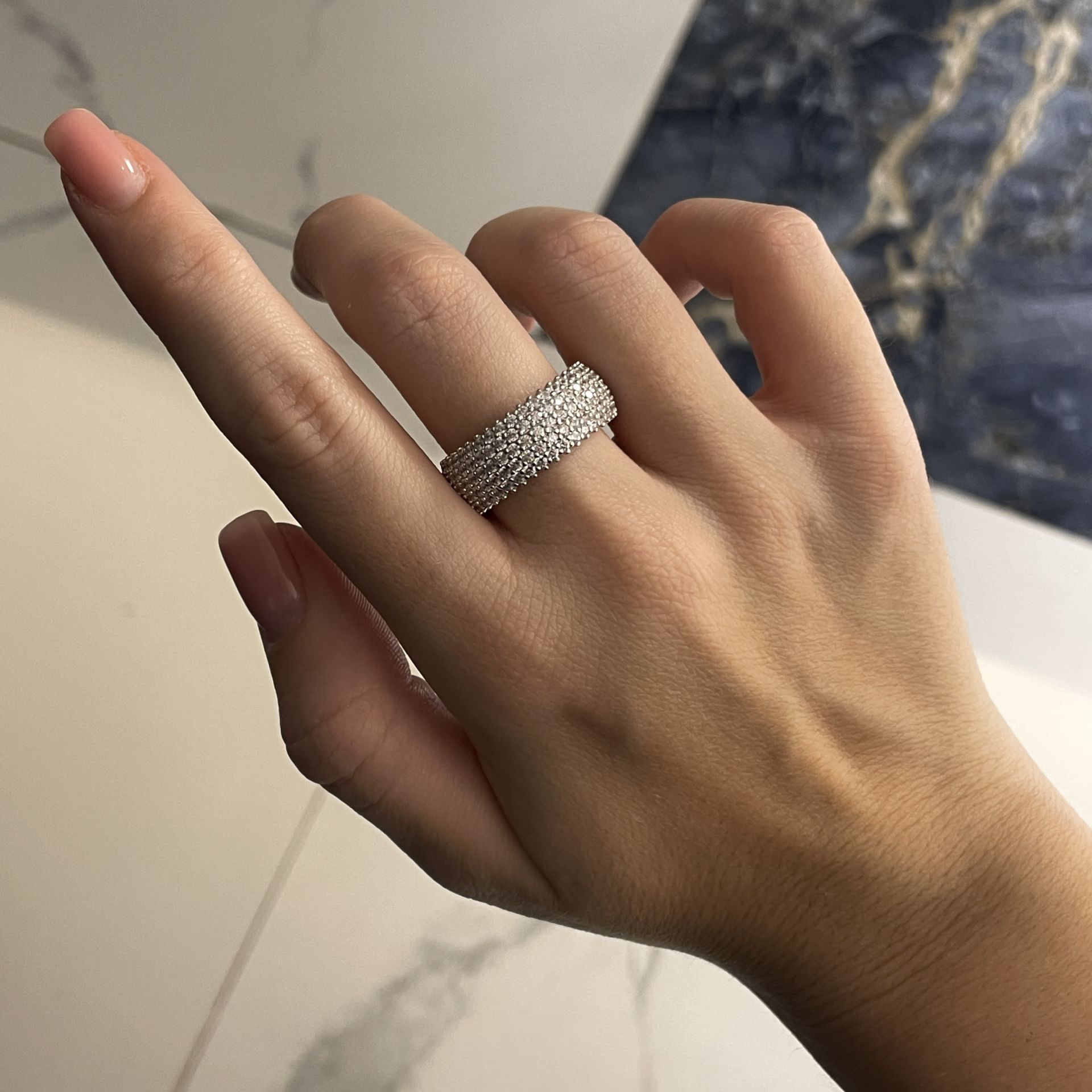 925 Ayar Gümüş Bombeli Taşlı Tamtur Yüzük