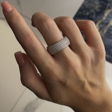 925 Ayar Gümüş Bombeli Taşlı Tamtur Yüzük