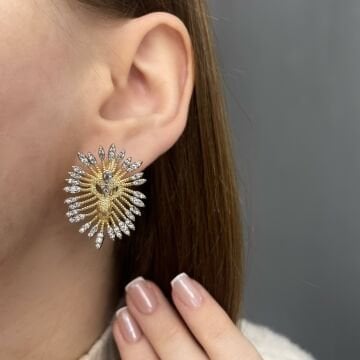 İthal Taşlı Tasarım Aslan Küpe Leonis