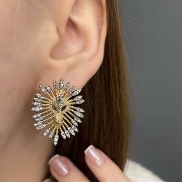 İthal Taşlı Tasarım Aslan Küpe Leonis