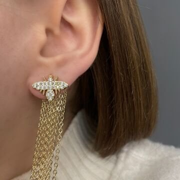 İthal Zincirli Sallantılı Taşlı Arı Küpe