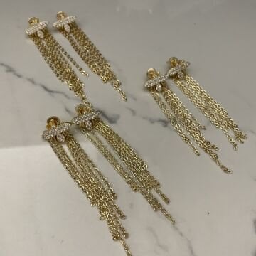 İthal Zincirli Sallantılı Taşlı Arı Küpe