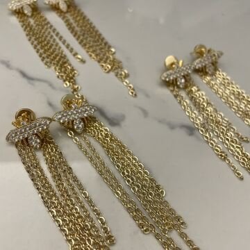 İthal Zincirli Sallantılı Taşlı Arı Küpe