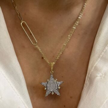 İthal Taşlı Tasarım Yıldız Kolye