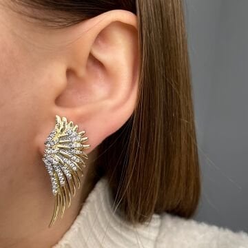 İthal Taşlı Tasarım Kanat Küpe