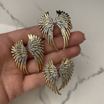 İthal Taşlı Tasarım Kanat Küpe