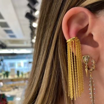 925 Ayar Gümüş Sallantılı Zincir Sıkıştırmalı Kıkırdak Küpe Kristy