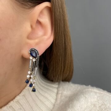 İthal Zümrüt Taşlı Tasarım Küpe